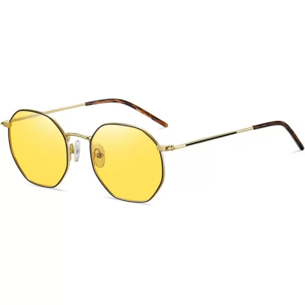 imageDUCO Night Vision Glasses for Men Women Chic Metal Polygon Frame AntiGlare UV400 Protection Yellow Polarized Lens 309YBlack Gold Frame Night Vision Lens
