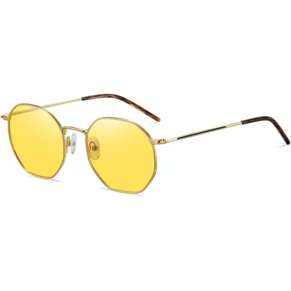 imageDUCO Night Vision Glasses for Men Women Chic Metal Polygon Frame AntiGlare UV400 Protection Yellow Polarized Lens 309YGold Frame Night Vision Lens