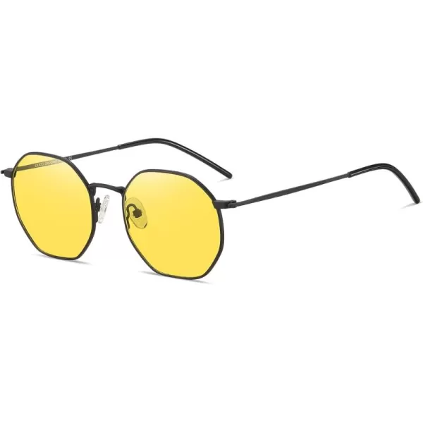 imageDUCO Night Vision Glasses for Men Women Chic Metal Polygon Frame AntiGlare UV400 Protection Yellow Polarized Lens 309YMatte Black Frame Night Vision Lens