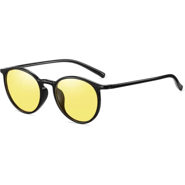 imageDUCO Night Vision Glasses for Men Women Round Anti Glare Glasses Night Driving Polarized UV400 Protection Yellow Glasses 305YBlack Frame Night Vision Lens