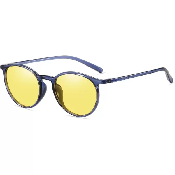 imageDUCO Night Vision Glasses for Men Women Round Anti Glare Glasses Night Driving Polarized UV400 Protection Yellow Glasses 305YTransparent Blue Frame Night Vision Lens