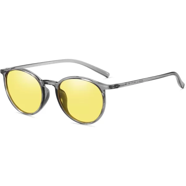 imageDUCO Night Vision Glasses for Men Women Round Anti Glare Glasses Night Driving Polarized UV400 Protection Yellow Glasses 305YTransparent Gray Frame Night Vision Lens