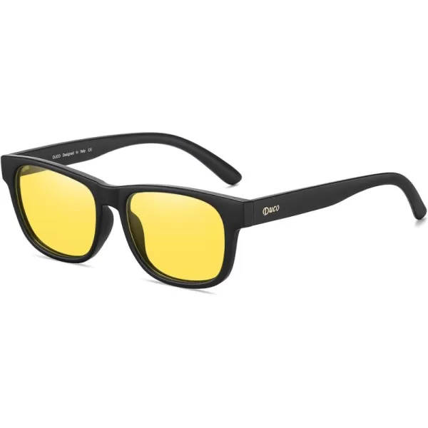 imageDUCO Night Vision Glasses for Men and Women Anti Glare Night Driving Glasses Polarized UV400 Protection Yellow Glasses 223Black Frame Night Vision Lens