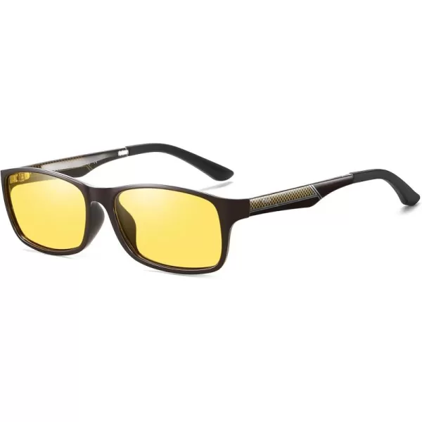 imageDUCO Night Vision Glasses for Men and Women Anti Glare Night Driving Glasses Polarized UV400 Protection Yellow Glasses 223Brown Frame Night Vision Lens
