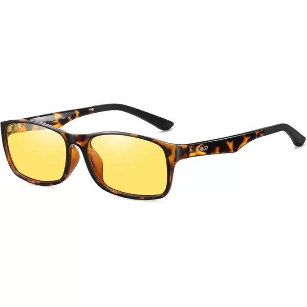imageDUCO Night Vision Glasses for Men and Women Anti Glare Night Driving Glasses Polarized UV400 Protection Yellow Glasses 223Tortoise Frame Night Vision Lens