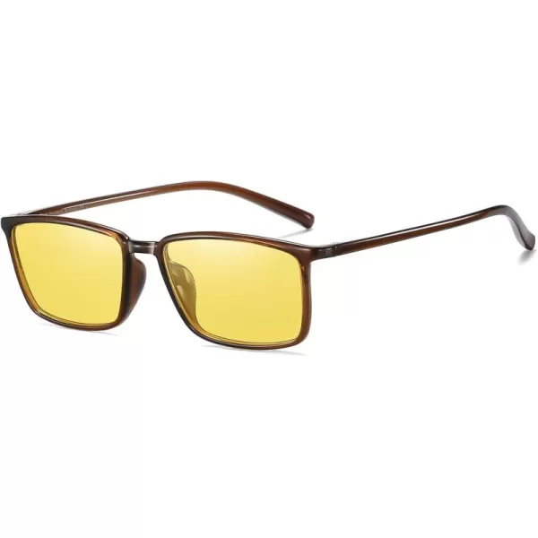imageDUCO Night Vision Glasses for Men and Women Anti Glare Night Driving Glasses Polarized UV400 Protection Yellow Glasses 306YBrowm Frame Night Vision Lens
