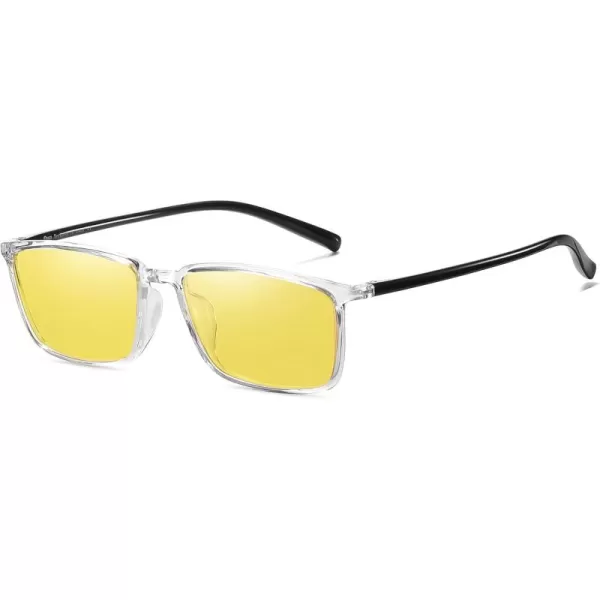 imageDUCO Night Vision Glasses for Men and Women Anti Glare Night Driving Glasses Polarized UV400 Protection Yellow Glasses 306YTransparent Frame Night Vision Lens