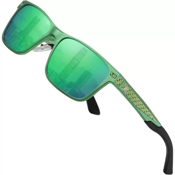 imageDUCO Polarized Sunglasses for Men Vintage Aluminum Frame Retro Sports Sun Glasses Driving Shades 100 UV Protection 8207Shine Green Frame Revo Green Lens