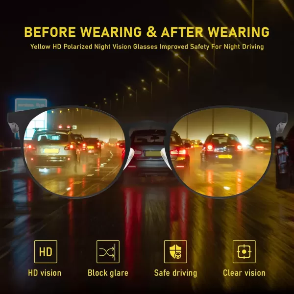 imageDUCO Night Vision Glasses with Metal Round Frame for Men and Women AntiGlare UV400 Protection Yellow Polarized Lens 308YBlack Frame Night Vision Lens