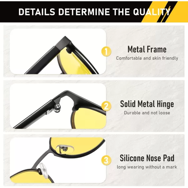 imageDUCO Night Vision Glasses with Metal Round Frame for Men and Women AntiGlare UV400 Protection Yellow Polarized Lens 308YGunmetal Frame Night Vision Lens