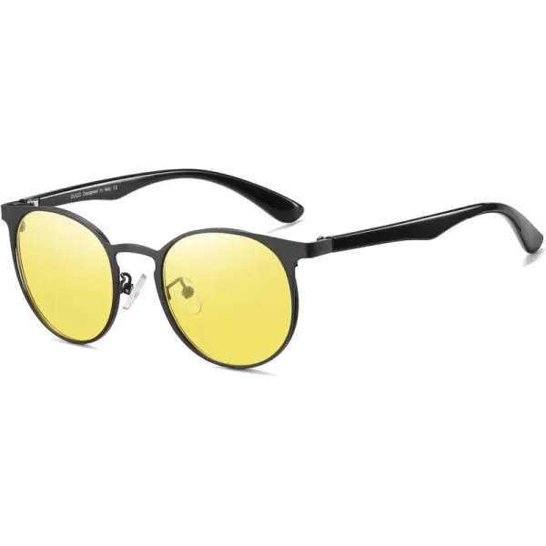 imageDUCO Night Vision Glasses with Metal Round Frame for Men and Women AntiGlare UV400 Protection Yellow Polarized Lens 308YGunmetal Frame Night Vision Lens