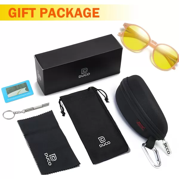 imageDUCO Round Polarized SunglassesNight Vision Driving Glasses for Women Men Anti Glare Yellow Glasses 5202YOrange