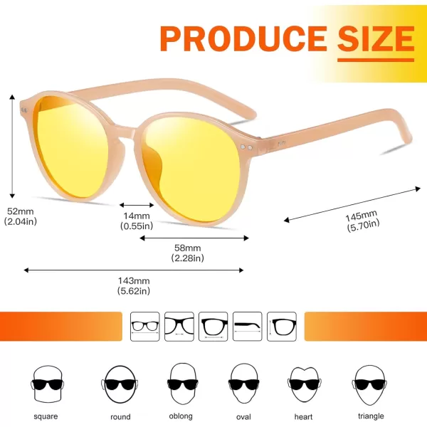 imageDUCO Round Polarized SunglassesNight Vision Driving Glasses for Women Men Anti Glare Yellow Glasses 5202YOrange