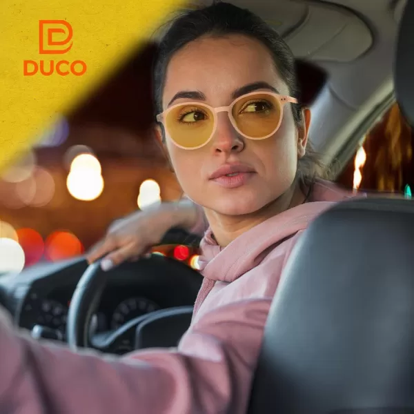 imageDUCO Round Polarized SunglassesNight Vision Driving Glasses for Women Men Anti Glare Yellow Glasses 5202YOrange