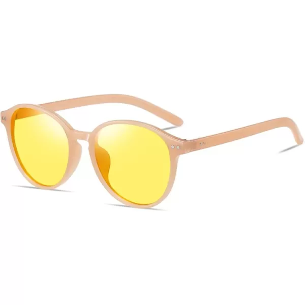 imageDUCO Round Polarized SunglassesNight Vision Driving Glasses for Women Men Anti Glare Yellow Glasses 5202YOrange