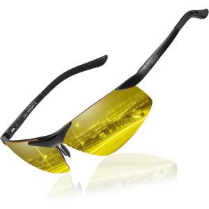 imageDUCO Night Vision Glasses for Men Anti Glare Polarized Yellow Lens Sunglasses Nighttime Running Fishing Driving Glasses 8125YBlack Frame Night Vision Lens