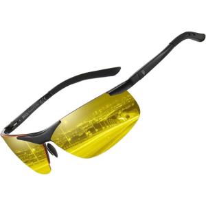 imageDUCO Night Vision Glasses for Men Anti Glare Polarized Yellow Lens Sunglasses Nighttime Running Fishing Driving Glasses 8125YBright Black Frame Night Vision Lens