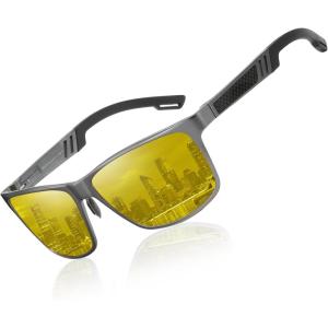 imageDUCO Night Vision Glasses for Men Anti Glare Polarized Yellow Lens Sunglasses Nighttime Running Fishing Driving Glasses 8125YGunmetal Frame Night Vision Lens