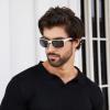 imageDUCO Mens Sunglasses Polarized Rectangle Sunglass for Men Lightweight Carbon Fiber UV400 Protection 8206Silver Frame Silver Temple Grey Lens