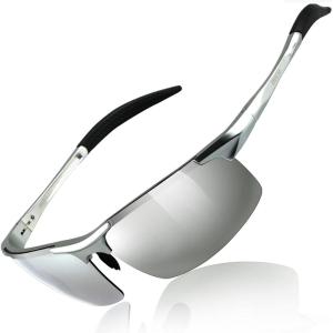imageDUCO Mens Sports Polarized Sunglasses UV Protection Sunglasses for Men 8177sSilver Frame Revo Mirror Lens