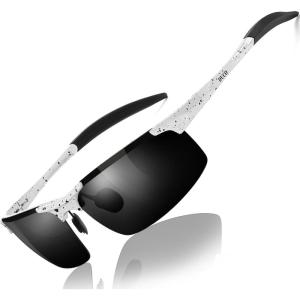 imageDUCO Mens Sports Polarized Sunglasses UV Protection Sunglasses for Men 8177sWhite Black Frame Grey Lens