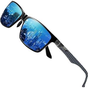imageDUCO Mens Sunglasses Polarized Rectangle Sunglass for Men Lightweight Carbon Fiber UV400 Protection 8206Black Frame Black Blue Temple Revo Blue Lens