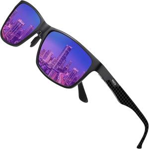 imageDUCO Mens Sunglasses Polarized Rectangle Sunglass for Men Lightweight Carbon Fiber UV400 Protection 8206Black Frame Black Frame Revo Purple Lens