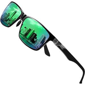 imageDUCO Mens Sunglasses Polarized Rectangle Sunglass for Men Lightweight Carbon Fiber UV400 Protection 8206Black Frame Black Temple Revo Green Lens