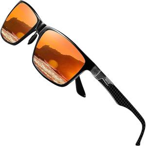 imageDUCO Mens Sunglasses Polarized Rectangle Sunglass for Men Lightweight Carbon Fiber UV400 Protection 8206Black Frame Black Temple Revo Red Lens