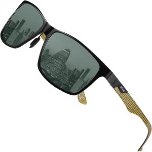 imageDUCO Mens Sunglasses Polarized Rectangle Sunglass for Men Lightweight Carbon Fiber UV400 Protection 8206Black Frame Gold Temple G15 Lens