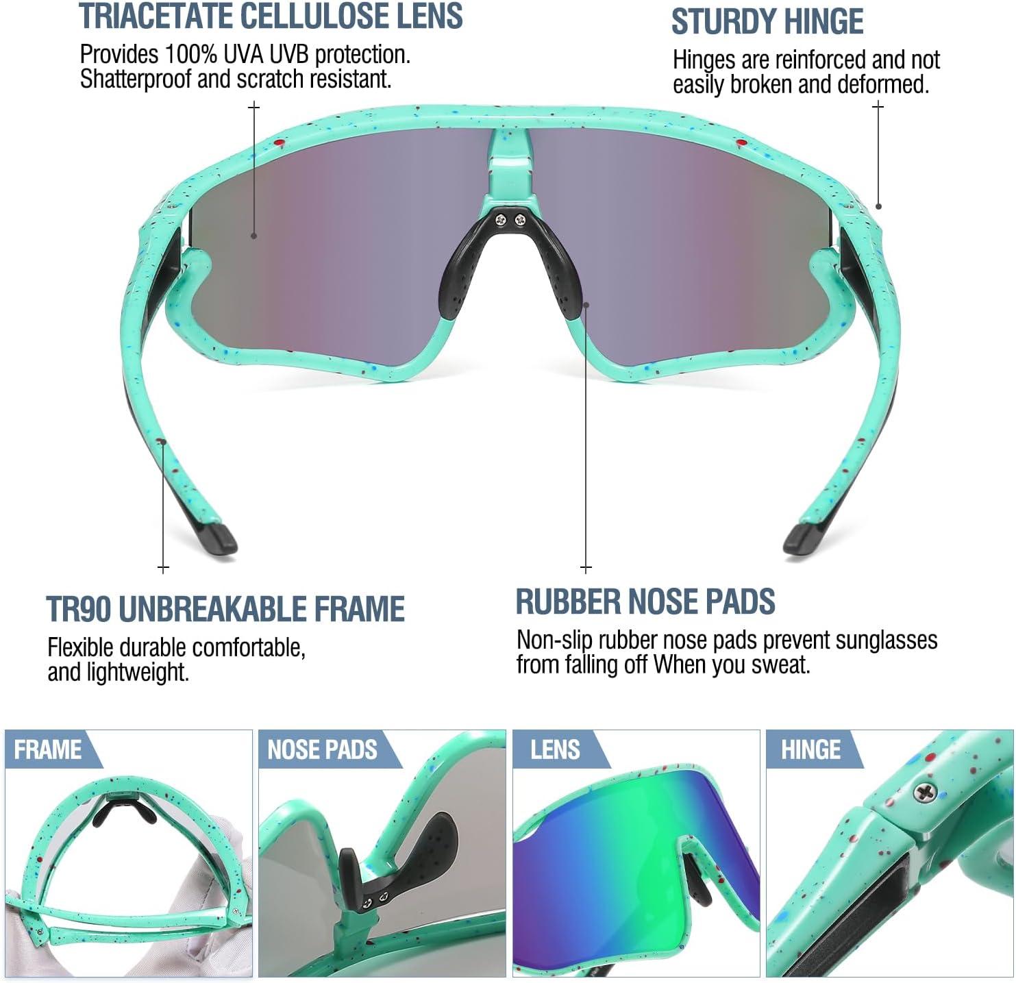 imageDUCO Kids Sunglasses Youth Baseball Sun Glasses Lightweight TR90 Frame UV400 Sports Cycling Shades for Boys Girls DK268Green Frame Red Blue Dot Black Temple Revo Green Lens