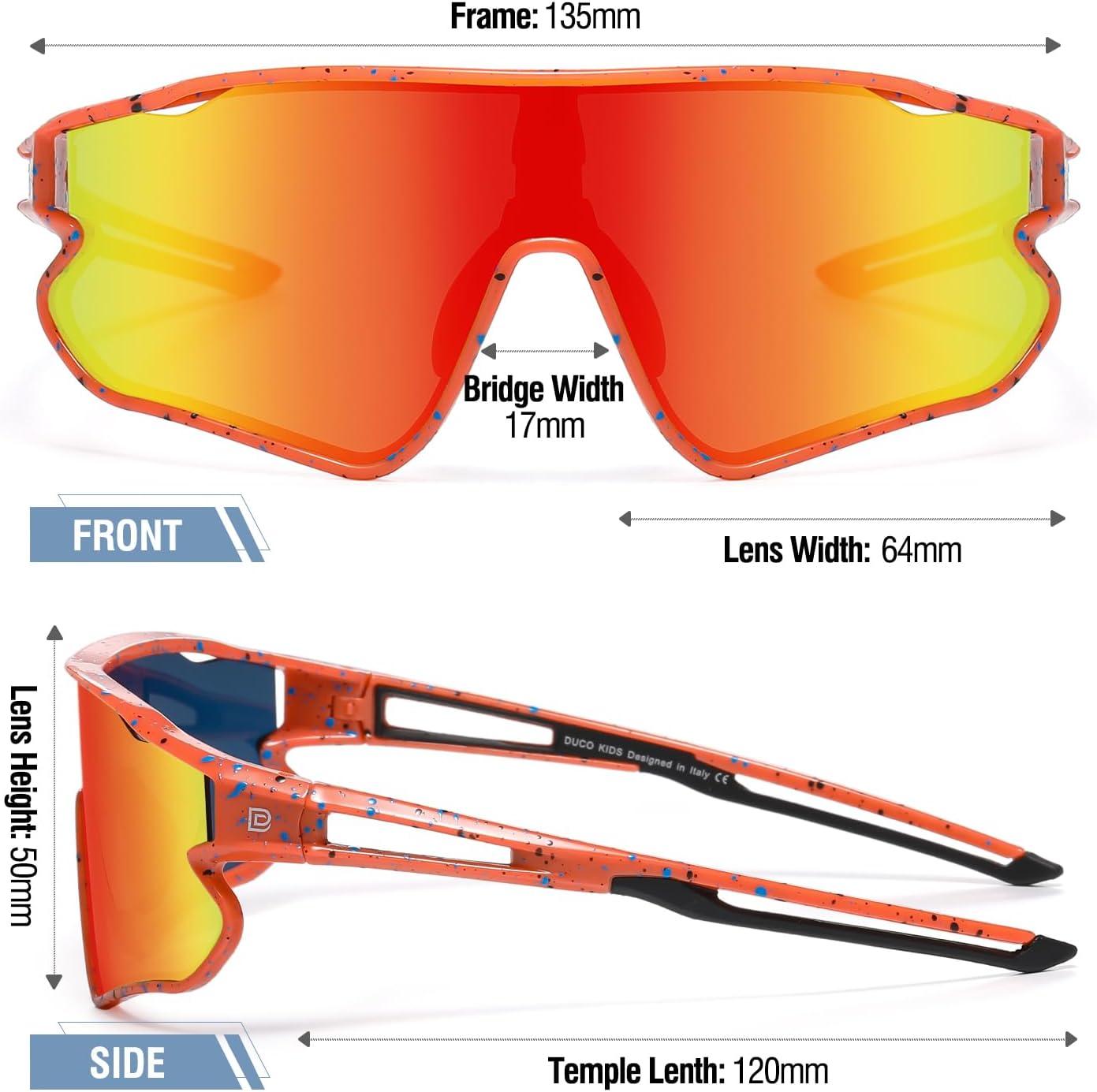 imageDUCO Kids Sunglasses Youth Baseball Sun Glasses Lightweight TR90 Frame UV400 Sports Cycling Shades for Boys Girls DK268Orange Frame Black Temple Revo Orange Lens
