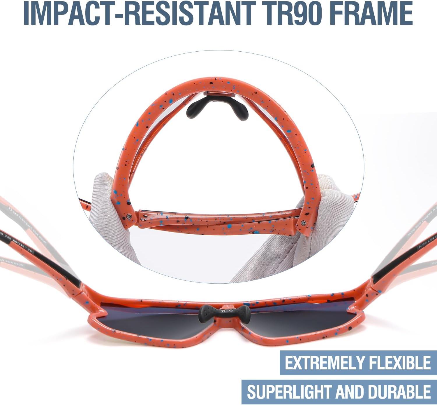 imageDUCO Kids Sunglasses Youth Baseball Sun Glasses Lightweight TR90 Frame UV400 Sports Cycling Shades for Boys Girls DK268Orange Frame Black Temple Revo Orange Lens