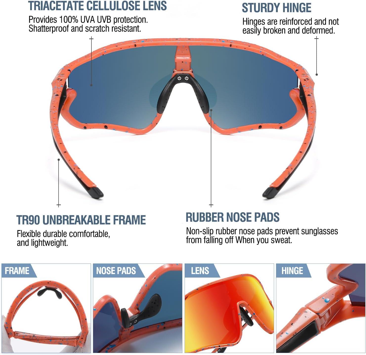 imageDUCO Kids Sunglasses Youth Baseball Sun Glasses Lightweight TR90 Frame UV400 Sports Cycling Shades for Boys Girls DK268Orange Frame Black Temple Revo Orange Lens