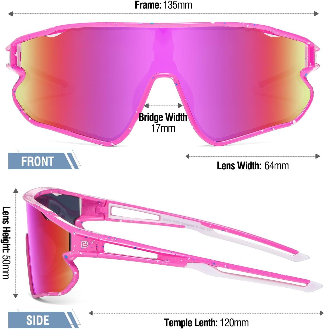 imageDUCO Kids Sunglasses Youth Baseball Sun Glasses Lightweight TR90 Frame UV400 Sports Cycling Shades for Boys Girls DK268Pink Frame White Blue Dot White Temple Revo Colorful Lens