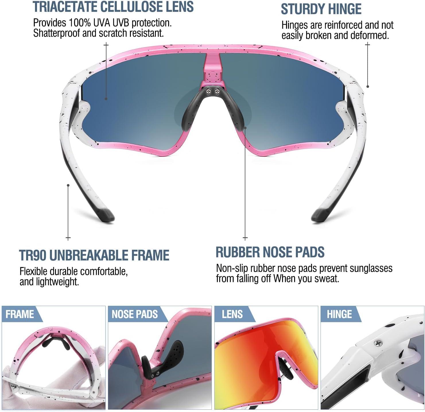 imageDUCO Kids Sunglasses Youth Baseball Sun Glasses Lightweight TR90 Frame UV400 Sports Cycling Shades for Boys Girls DK268Pink White Frame Black Temple Revo Orange Lens