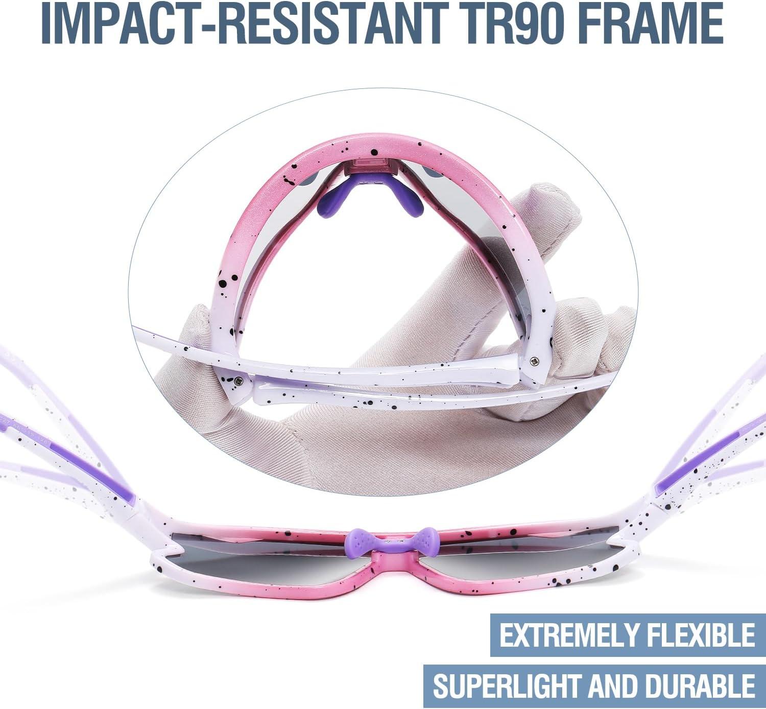 imageDUCO Kids Sunglasses Youth Baseball Sun Glasses Lightweight TR90 Frame UV400 Sports Cycling Shades for Boys Girls DK268Pink White Frame Purpletemple Revo Purple Lens