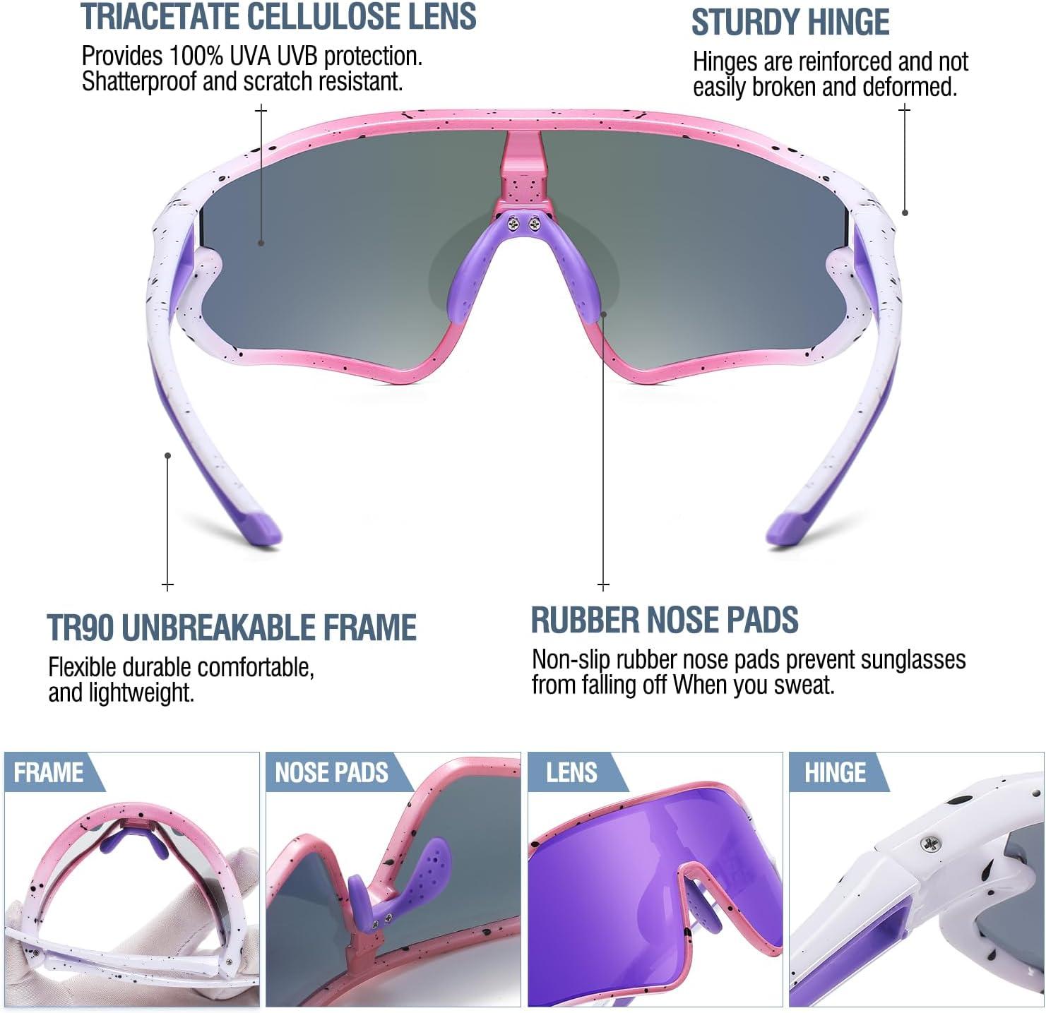 imageDUCO Kids Sunglasses Youth Baseball Sun Glasses Lightweight TR90 Frame UV400 Sports Cycling Shades for Boys Girls DK268Pink White Frame Purpletemple Revo Purple Lens