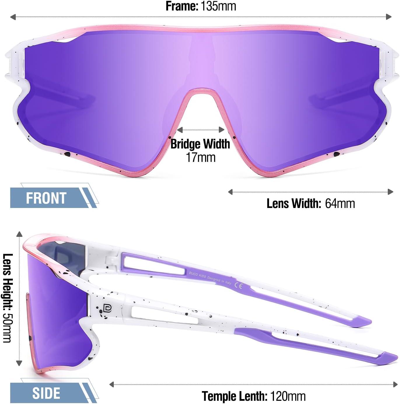 imageDUCO Kids Sunglasses Youth Baseball Sun Glasses Lightweight TR90 Frame UV400 Sports Cycling Shades for Boys Girls DK268Pink White Frame Purpletemple Revo Purple Lens