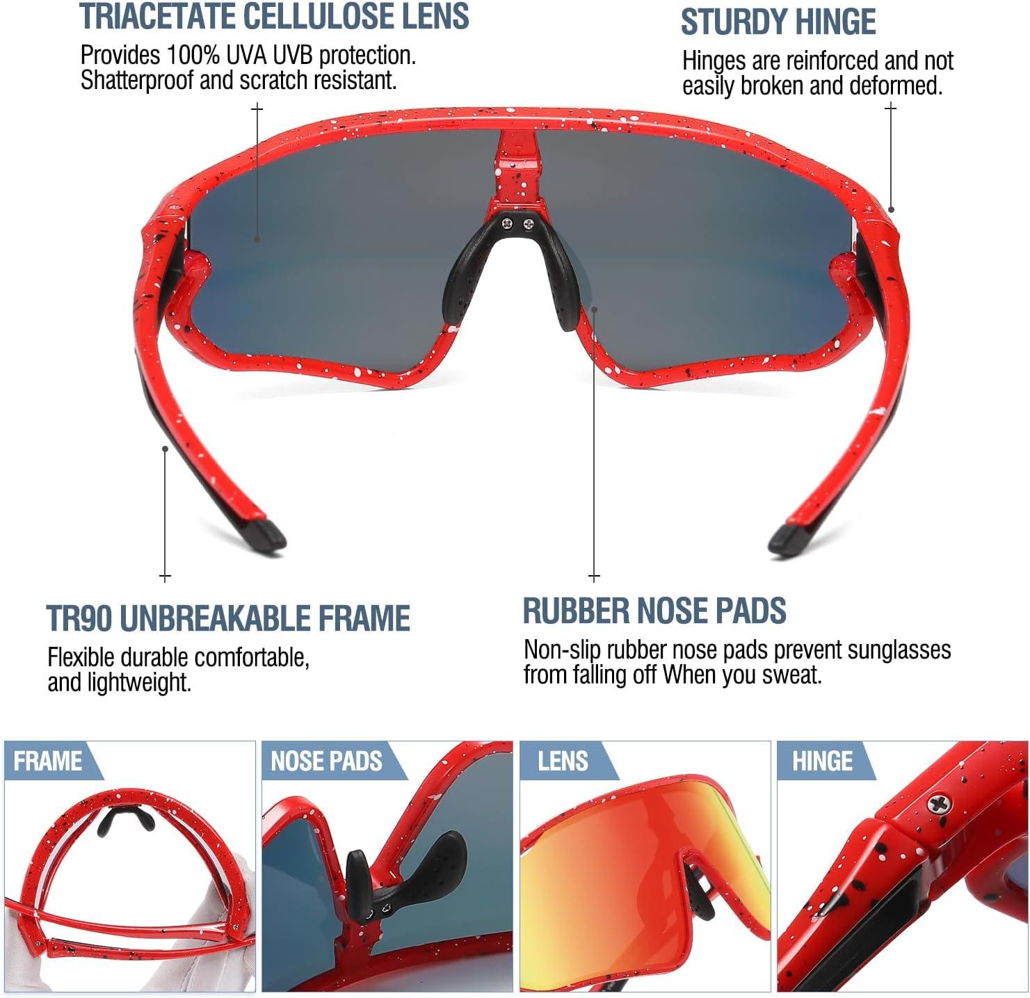 imageDUCO Kids Sunglasses Youth Baseball Sun Glasses Lightweight TR90 Frame UV400 Sports Cycling Shades for Boys Girls DK268Red Frame Black White Dot Black Temple Revo Orange Lens