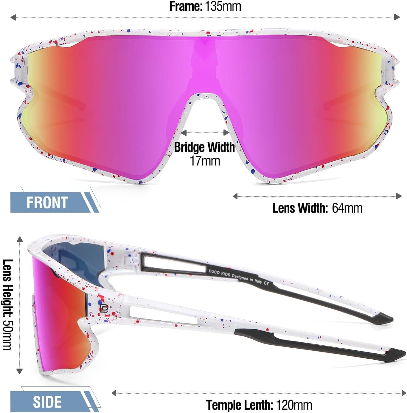 imageDUCO Kids Sunglasses Youth Baseball Sun Glasses Lightweight TR90 Frame UV400 Sports Cycling Shades for Boys Girls DK268White Frame Red Blue Dot Black Temple Revo Colorful Lens