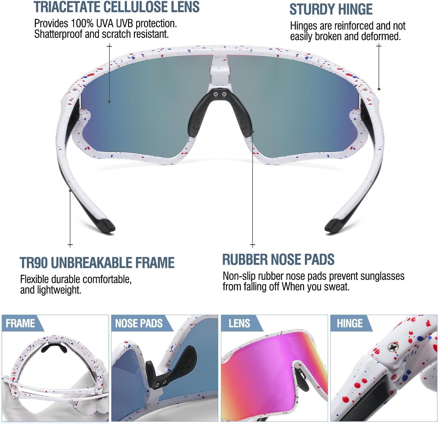 imageDUCO Kids Sunglasses Youth Baseball Sun Glasses Lightweight TR90 Frame UV400 Sports Cycling Shades for Boys Girls DK268White Frame Red Blue Dot Black Temple Revo Colorful Lens