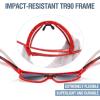 imageDUCO Kids Sunglasses Youth Baseball Sun Glasses Lightweight TR90 Frame UV400 Sports Cycling Shades for Boys Girls DK268Red Frame Black White Dot Black Temple Revo Orange Lens