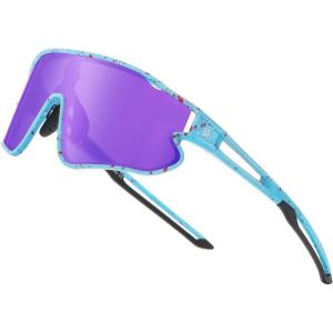 imageDUCO Kids Sunglasses Youth Baseball Sun Glasses Lightweight TR90 Frame UV400 Sports Cycling Shades for Boys Girls DK268Light Blue Frame Red White Dot Black Temple Revo Purple Lens