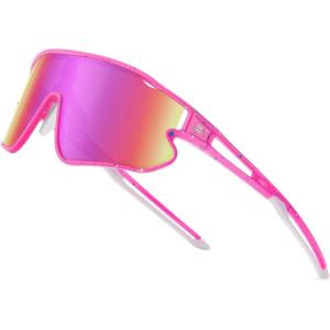 imageDUCO Kids Sunglasses Youth Baseball Sun Glasses Lightweight TR90 Frame UV400 Sports Cycling Shades for Boys Girls DK268Pink Frame White Blue Dot White Temple Revo Colorful Lens