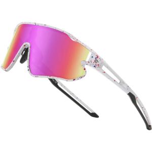 imageDUCO Kids Sunglasses Youth Baseball Sun Glasses Lightweight TR90 Frame UV400 Sports Cycling Shades for Boys Girls DK268White Frame Red Blue Dot Black Temple Revo Colorful Lens