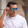imageDUCO Mens Sunglasses Polarized Sports Fishing Running Driving Carbon Fiber Sunglasses for Men UV400 Protection DC8277Silver Frame Revo Blue Lens