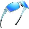 imageDUCO Polarized Sports Sunglasses for Men Women UV400 Protection Lightweight Frame for Fishing Driving Running F103Transparent Blue Frame Revo Blue Lens