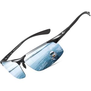 imageDUCO Mens Sunglasses Polarized Sports Fishing Running Driving Carbon Fiber Sunglasses for Men UV400 Protection DC8277Black Frame Blue Lens