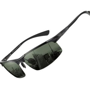 imageDUCO Mens Sunglasses Polarized Sports Fishing Running Driving Carbon Fiber Sunglasses for Men UV400 Protection DC8277Black Frame Dark Green Lens